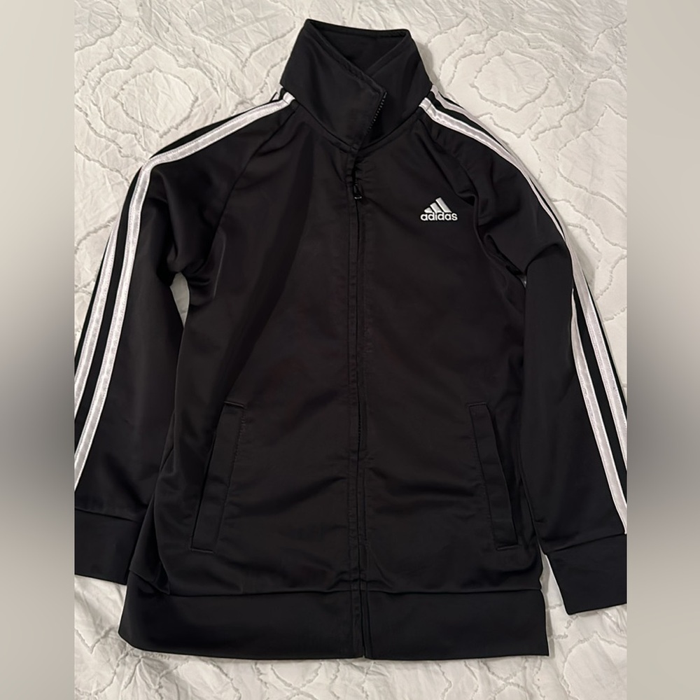 adidas Black Kids Track Jacket with White Stripes